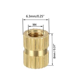 TOP-VIGOR 30Pcs Threaded Insert Knurled Nuts, M4 x 8mm x 6.3mm OD Brass Female Thread Knurled Nuts, Embedment Nut Insert for 3D Printer
