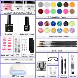 Morovan Acrylic Nail Kit for Beginners: Complete DIY Starter Set with Glitter Powder, UV Lamp for Nail Extension