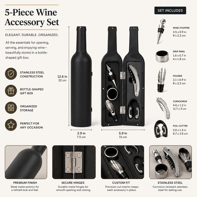 Wine Opener Gift Set for Entertaining – 5-Piece Stainless Steel