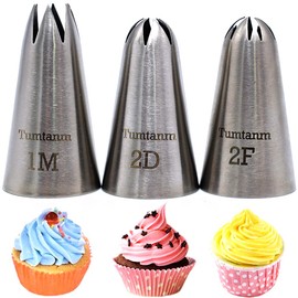 Tumtanm 1M 2D 2F Seamless Stainless Steel Large Icing Piping Nozzles, DIY Icing Nozzle Tool for Cupcakes