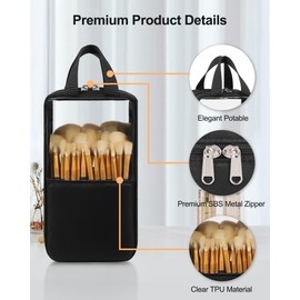 MONSTINA Makeup Brush Organizer Bag,Large Capacity Portable Stand-Up Makeup Brush Holder,Professional Artist Makeup Brush Sets Case Dust-proof TPU Transparent Clear