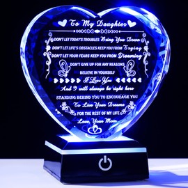 Arikyrist Daughter Gifts from Mom, Crystal Heart to My Daughter Birthday Gifts with Colorful LED Base Meaningful Gift for Daughter on Christmas Graduation Valentines