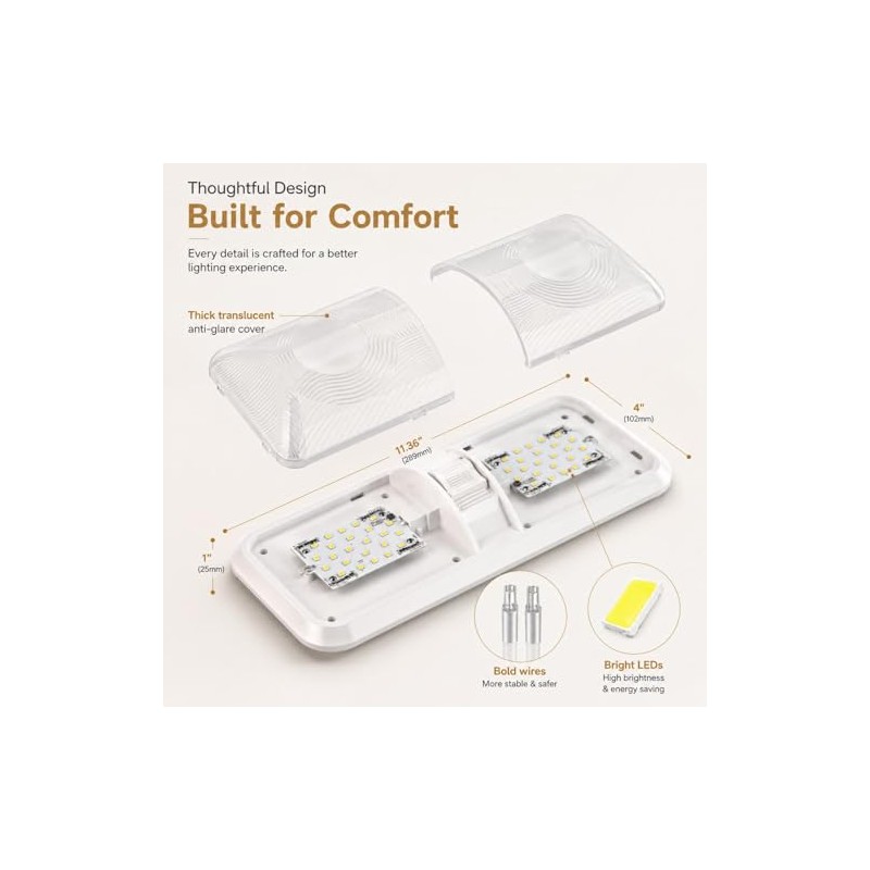 RV LED Interior Lights DC 12V, 1000LM 8W Double Dome
