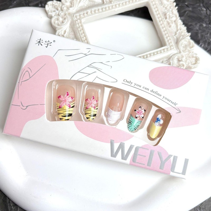 LBPEPAMZ 30Pcs Colorful Flower Press on Nails Medium Almond Fake