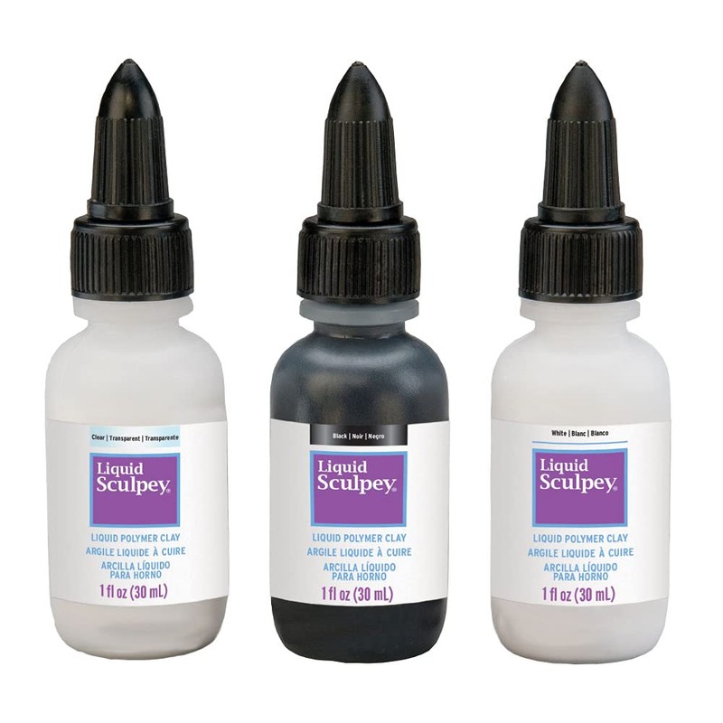 Polyform Sculpey Liquid Basics 3/Pkg-Clear, Black, White