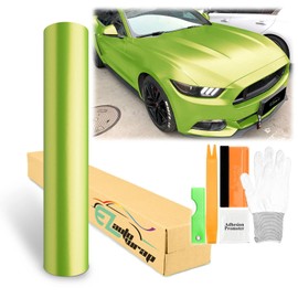 60"x60" (5FTx5FT) Lime Green Matte Metallic Satin Pearl Vinyl Wrap Sticker Sheet Film Car Auto Vehicle DIY Decal Bubble Free Air Release Self Adhesive Peel and Stick Free Tool Kit