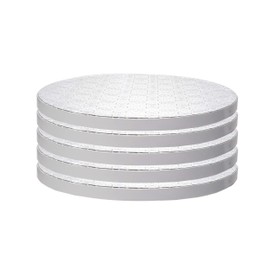 O'Creme - Círculos para tartas de color blanco, hermoso diseño, resistente y duradero de 1/2 pies de grosor, tablas redondas con 8 pies de diámetro, paquete de 5 tambores desechables para tartas