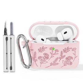 Filoto Compatible with Airpod Pro 2nd Generation Case, Flower Engraved Cute Airpod Case Cover with Cleaner Kit, Soft Silicone Skin Full Cover for airpod pro 2 gen case, Pink