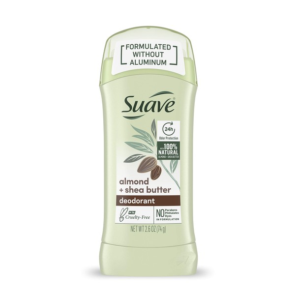 Suave Aluminum Free Deodorant for Women 24-Hour Odor Protection Almond & Shea Butter Cruelty-Free 2.6 oz