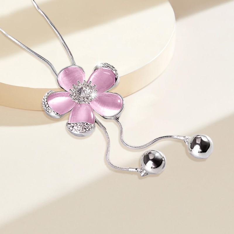 HSQYJ Crystal Long Necklaces for Women Adjustable Rhinestone Flower Necklaces