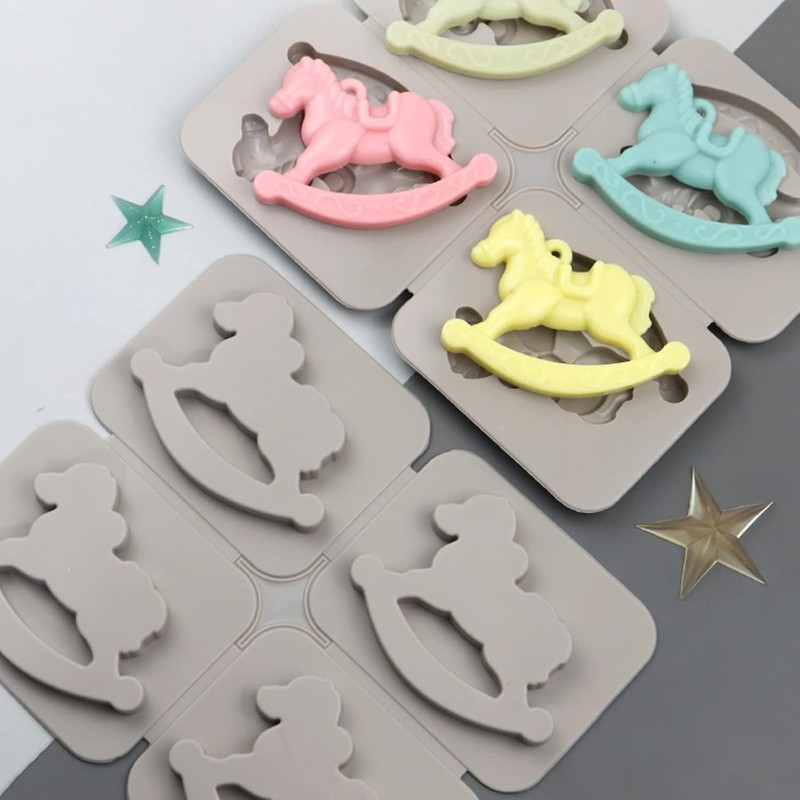 Moldes flexibles de silicona caballo balancín – Set de 4