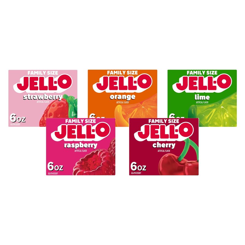 Jell-O Variety Pack Orange Cherry Lime Strawberry Raspberry 6 oz