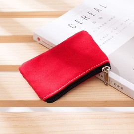 Hibate Small Canvas Coin Purse Holder Wallet Zip Pouch Money Purses Bag for Women Men Kids (Red)
