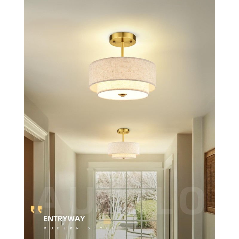 AUTELO 3-Light Drum Semi Flush Mount Ceiling Light Fixture, 12