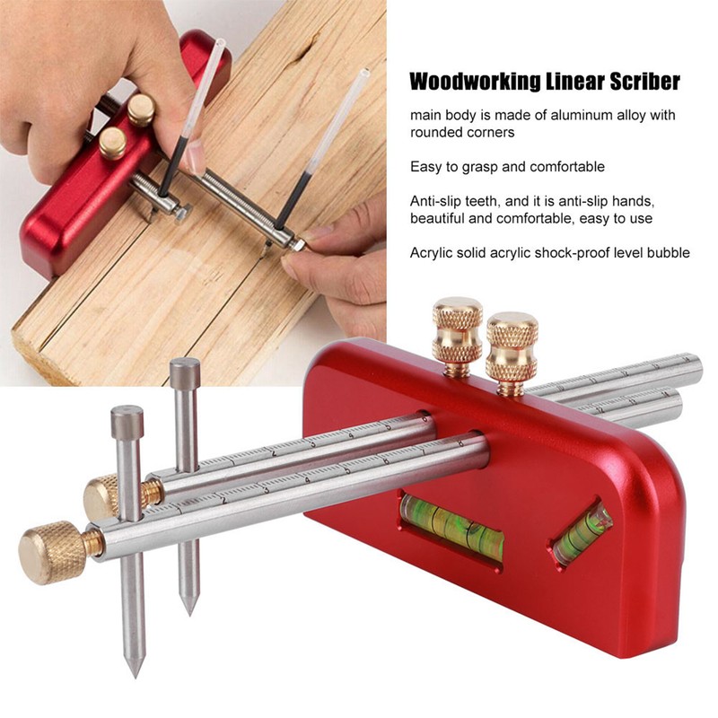 Woodworking Linear Scriber Mortise Gauge Ruler Double Head Aluminium Alloy