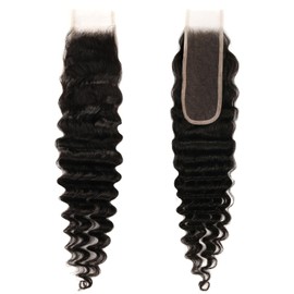 BEEOS Deep Wave 2x6 SKINLIKE Real HD Lace Closure, Pre-Plucked Bleached Knots Natural Black Human Hair Closures14 Inch