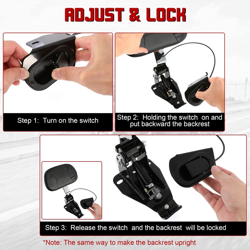 INNOGLOW Motorcycle Adjustable Driver and Rider Backrest with Chrome Mounting