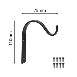 Lasenersm 4-Piece Metal Wall Hook Plant Hanger Bracket, Black Iron, Rust Resistant, 4.3" x 3", 3KG Load Capacity, Indoor/Outdoor, Coat Hook, Artwork Hanger