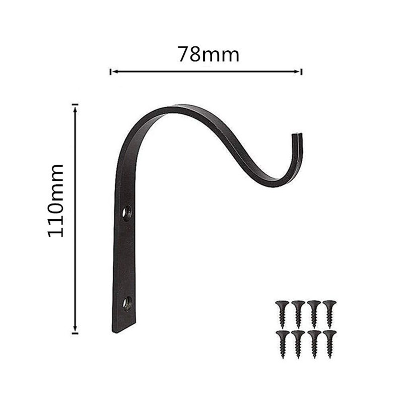 Lasenersm 4-Piece Metal Wall Hook Plant Hanger Bracket, Black Iron,