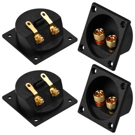 4 x Speaker Terminal, 2.2 Inch Square 2-Way Speaker Box Terminal Cup with Banana Plug Screw Type Binding Post Subwoofer Box Speaker Clamps Plates for Stereo Speaker