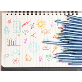 Liquidraw 25 Fineliner Colouring Pens Set Fine Point Pens 0.5mm Assorted Colours, Fineliners Coloured Pens, School, Office, Artists, Architects, Technical Drawing, Handwriting, Calligraphy & Sketching
