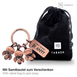 FABACH Guardian Angel Keyring Happy Trio with Engraving – Lucky Angel Gift Angel Lucky Charm Motivation – Don't Worry Be Happy, Antique rose gold.