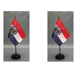 Made in The USA. 2 Missouri 4"x6" Miniature Desk & Table Flags Includes 2 Flag Stands & 2 Missouri State Small Mini Stick Flags