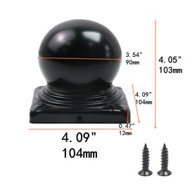 Tsnamay 4Pcs Black Fence Post Caps with Top Ball,Post Caps Ball Dome Deck Post Caps with Screws for Actual 3.94"x3.94"/100mm Metal Posts