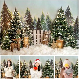 WaW 2.7 x 1.8 m Christmas Photography Background for Photo Studios, Snow Winter Forest Christmas Tree Photo Background Chrsitmas Photo Shoot, Photo Box