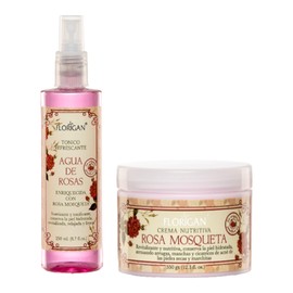 Tratamiento Crema Nutritiva ROSA MOSQUETA 350gr. y Tonico Refrescante AGUA de ROSAS Enriquecida con ROSA MOSQUETA 250ml. FLORIGAN                     