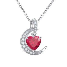 Qings July Birthstone Crescent Moon Necklace - Ruby Pendant Necklaces Red Gem S925 Birthday Jewelry for Women Mother Wife Daughter