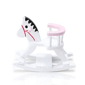 Dollhouse Miniature Rocking Horse Chair 1:12 Scale Wooden Accessories Cute Cockhorse Dollhouse Furniture Decoration Model Baby Room (Pink)