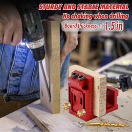 Pocket Hole Jig Tool Kit, 3-in-1 Metal Hole Jig Kit for Woodworking, Removable Pocket Dowel Holes Jig with Depth Setting Collar for 15° Angled, Portable Pocket Holes Screw Clamp System