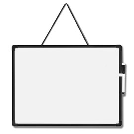 Double-Sided Dry Erase Board 16" x 12", Small White Board for Wall, Black Frame Hanging Whiteboard for Home School Office
