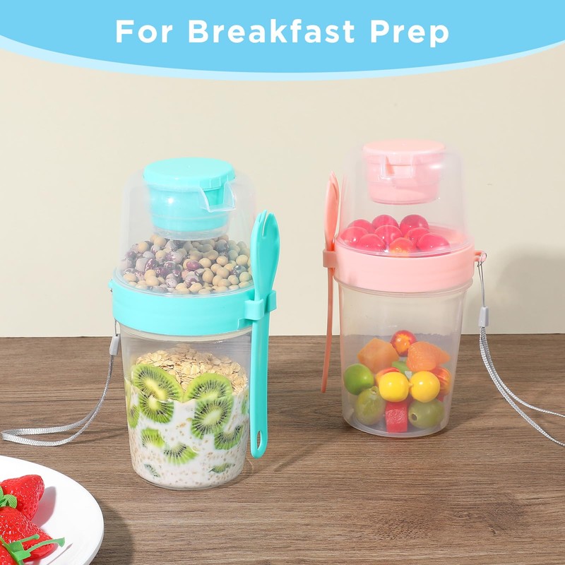 4 Pack Portable Breakfast Cups with Lids and Spoon, 27