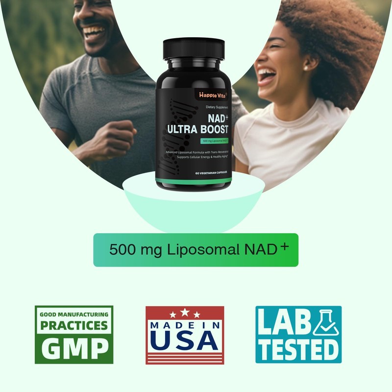 HappieVita Liposomal NAD+ with Resveratrol - NMNH Supplement Alternative -