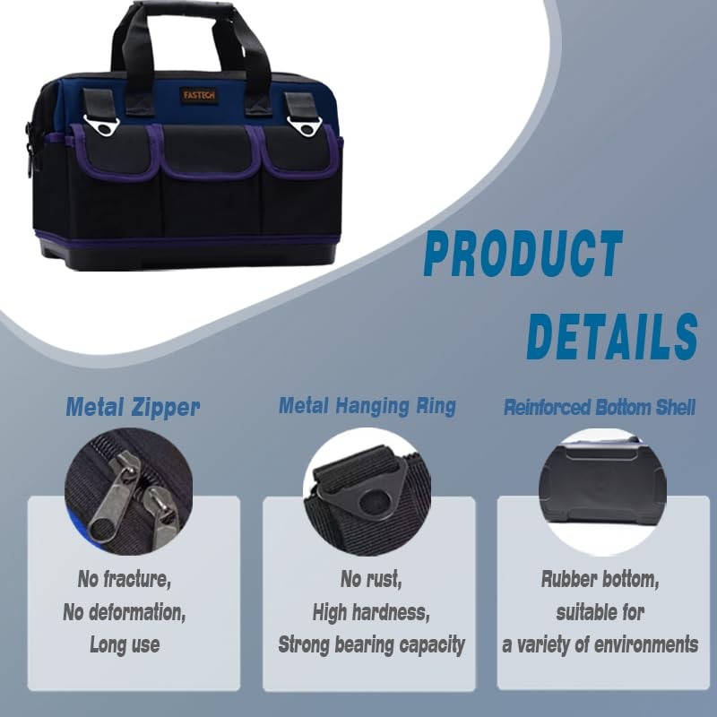 FASTECH 20in Heavy Duty Bottom Tool Bag With Wide Mouth