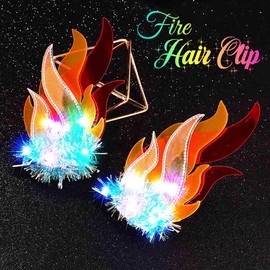 Catery Light Up Fire Hair Clip Flame Hair Pieces LED Festival Accessories for Women (Daily-Color Light)