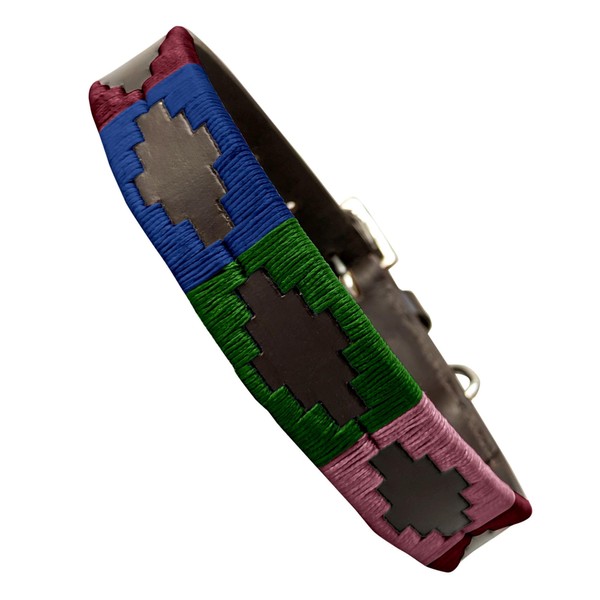 Carlos Diaz Genuine Leather Waxed Embroidered Polo Dog Collar M