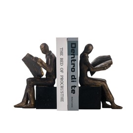 Lukitas Decorative Newspaper Reader Bookends, Heavy Duty Book Holder Non-Slip, Vintage Home Décor Accessories for Study Office Bookshelf, Bronze, Resin, 1Pair/2Piece 8''