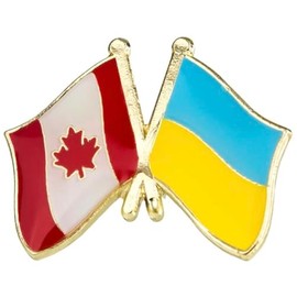 Canada Canadian National Flag Crossed Flags Friendship Love Alliance Allies 1" Enamel Pin (Ukraine/Ukrainian)