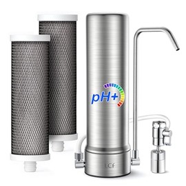 LCF Alkaline Countertop Water Filter, 𝐒𝐢𝐥𝐯𝐞𝐫 𝐈𝐨𝐧𝐬 Enhanced 6-Stage Stainless Steel Water Filter for Sink Faucet, Reduces Heavy Metals, Bad Taste & 99% Chlorine, 16,000 Gallons(2 Filters)