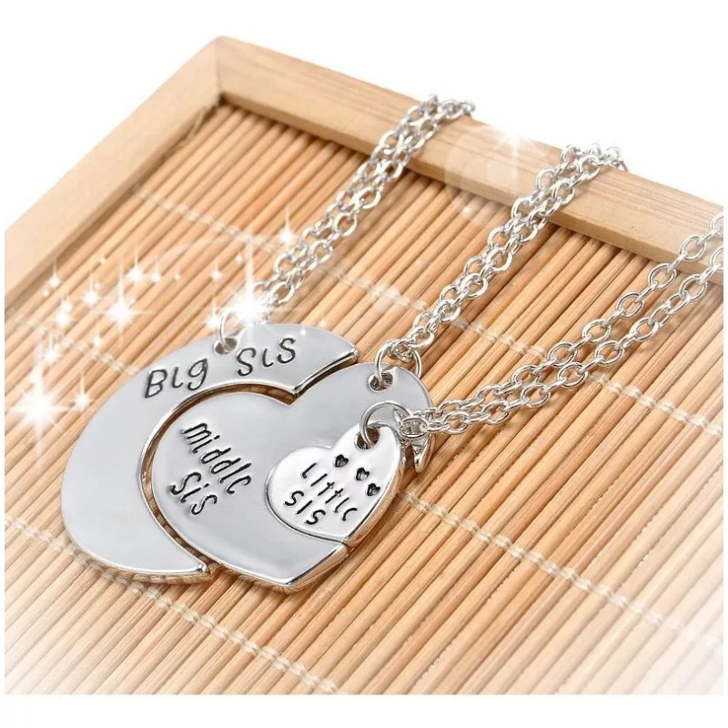 Deluxe 3 Collares De Hermanas Colgantes Regalo Forma Corazón