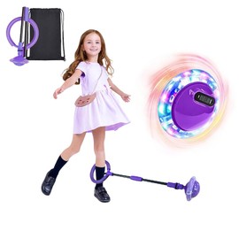 Anyingkai Children's Jumping Ring Foot Gyro, Swing Wheel with Light Wheel, Foot Spinner with Light, Children's Flashing Jump Ring and Ball with Cord, Sports Toy (Purple B)