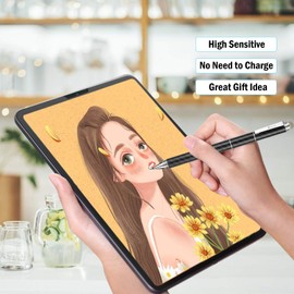 Yacig Capacitive Stylus Pen, 4-in-1 High Sensitivity and Precision Touch Screen Stylus Clear Disc Tip,Black Rubber Tip &Mesh Fiber Tip Compatible with Universal Touch Screen Device,Black