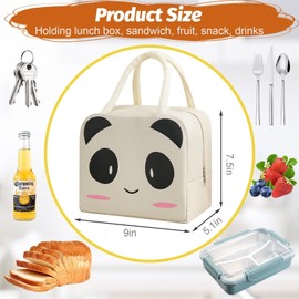 Plinrax Lunch Bag, Cute Panda Insulated Kid Lunch Bag, Waterproof Portable Lunch Box Bag, for Women, Men, Kids and Students Travel Work Picnic Outdoor Beach Office and School (Dark Grey)
