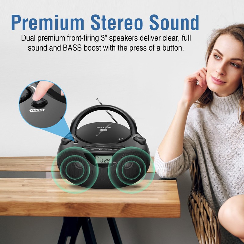 Nextron Portable CD Player Bluetooth Boombox with AM/FM Radio, USB,