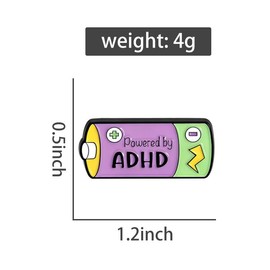 Powered By ADHD Enamel Pin, Neurodivergent Battery Lapel Brooch, ADHD Awareness Mental Health Jewelry Gift for Neurodiversity Supporters, Backpack Accessory