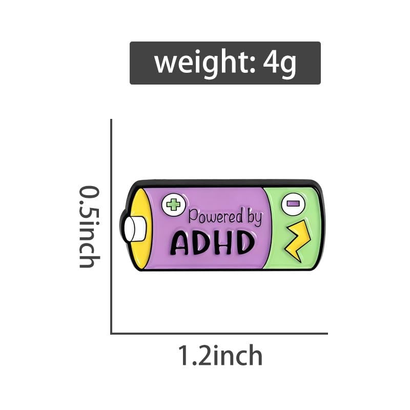 Powered By ADHD Enamel Pin, Neurodivergent Battery Lapel Brooch, ADHD