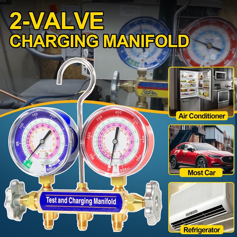 YMT 42001 Charging Manifold and Test, 2-Valve, A/C Manifold Gauge,